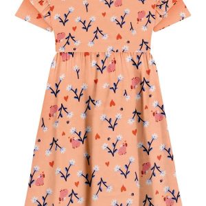Vestido Estampado em Meia Malha Penteada Laranja