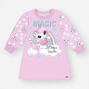 Vestido Felpado Bebê Menina Unicórnio Roxo
