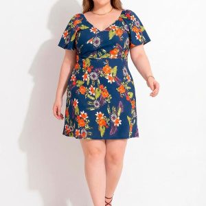 Vestido Floral Azul em Malha