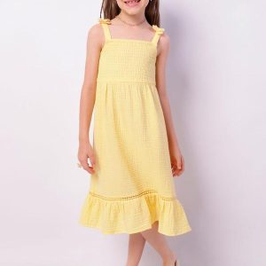 Vestido Infantil Curto Algodão Lastex Amarelo