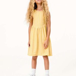 Vestido Infantil Fio Tinto Evase Amarelo