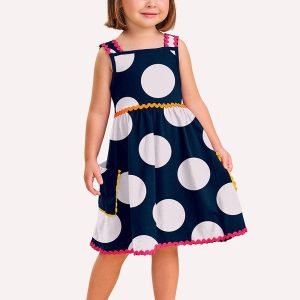 Vestido Infantil Menina Bolinhas Azul Marinho