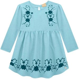 Vestido Infantil Menina Bordado Azul