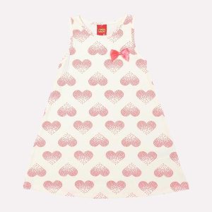 Vestido Infantil Menina Coração Off White