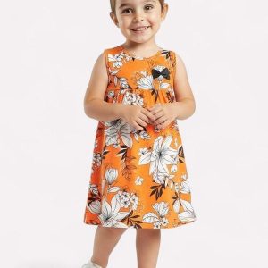 Vestido Infantil Menina Estampado Laranja
