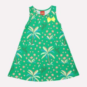 Vestido Infantil Menina Estampado Verde