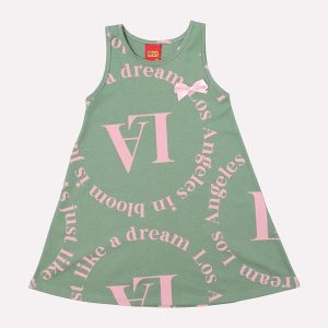 Vestido Infantil Menina Evasê Lettering Verde