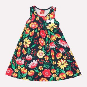 Vestido Infantil Menina Flores Azul Marinho