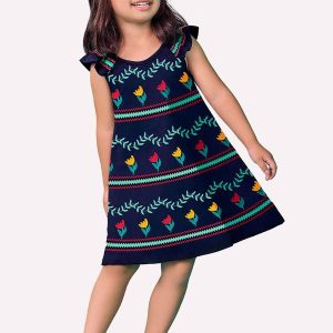Vestido Infantil Menina Flores Azul Marinho