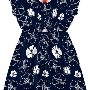 Vestido Infantil Menina Flores Azul Marinho