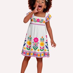 Vestido Infantil Menina Flores Branco