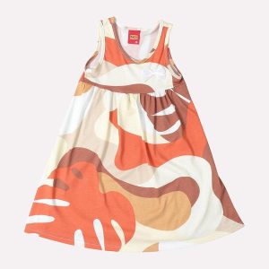 Vestido Infantil Menina Folhagem Laranja