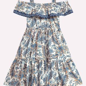 Vestido Infantil Menina Folhagem Off White