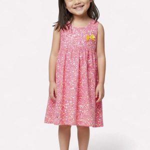 Vestido Infantil Menina Folhagens Rosa