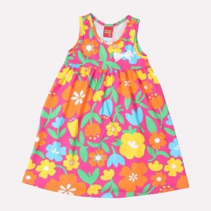 Vestido Infantil Menina Folhagens Rosa