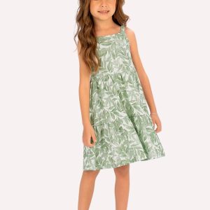 Vestido Infantil Menina Folhas Verde