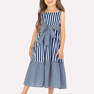 Vestido Infantil Menina Listras Azul