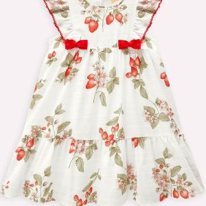 Vestido Infantil Menina Morangos Off White
