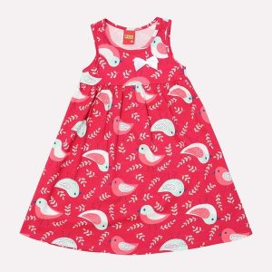 Vestido Infantil Menina Pássaros Rosa
