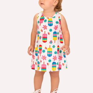 Vestido Infantil Menina Picolés Branco