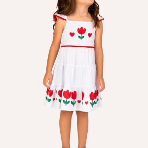 Vestido Infantil Menina Tulipas Branco