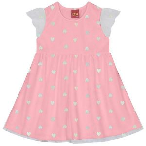 Vestido Infantil Menina de Corações Rosa