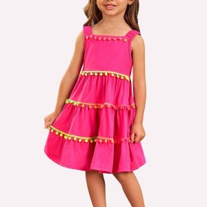 Vestido Infantil Menina em Algodão Rosa