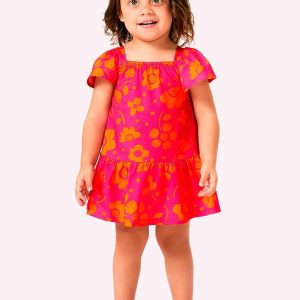 Vestido Infantil Menina em Algodão Rosa