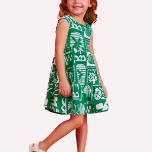 Vestido Infantil Menina em Algodão Verde