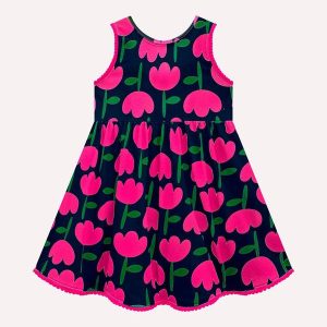 Vestido Infantil Menina em Cotton Azul Marinho