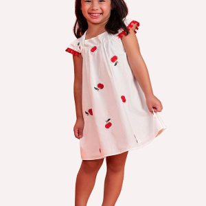 Vestido Infantil Menina em Tricoline Off White