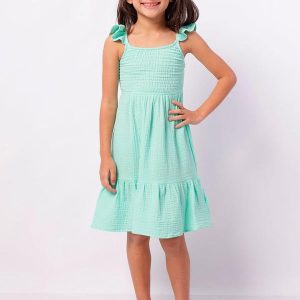 Vestido Infantil Midi Algodão Babado Verde