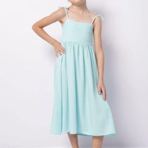 Vestido Infantil Midi Viscose Alcinha Azul