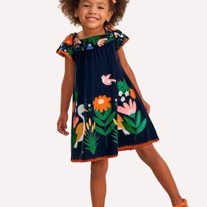 Vestido Infantil com Ponto Concha Azul Marinho