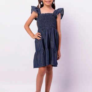 Vestido Jeans Infantil Três Marias Lastex Azul