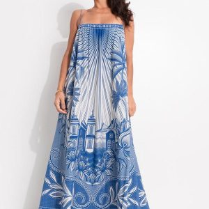 Vestido Longo Afeto Tropical Azul