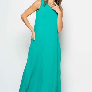 Vestido Longo Regata com Bolsos Verde