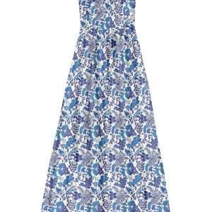 Vestido Longo Viscose Estampada Azul