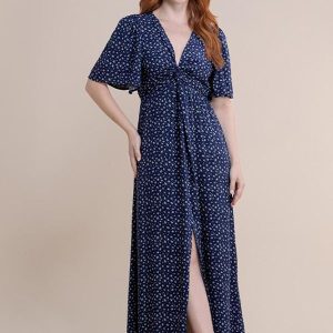 Vestido Longo Viscose Estampada Azul