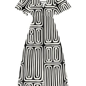 Vestido Longo Viscose Estampada Preto