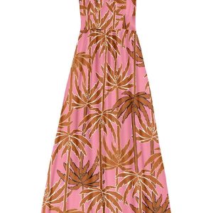 Vestido Longo Viscose Estampada Rosa