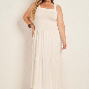 Vestido Longo com Alças e Babados Branco