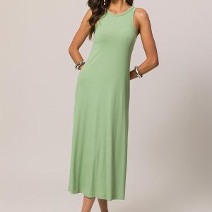 Vestido Longo sem Manga em Ribana Verde