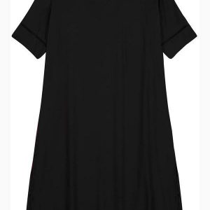 Vestido Manga Curta em Viscose Preto