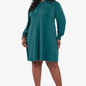 Vestido Manga Longa Evase Plus Size Verde