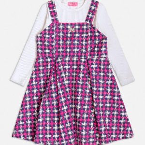 Vestido Manga Longa com Pied Poule Rosa