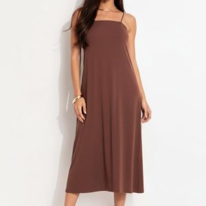 Vestido Marrom em Malha de Viscose