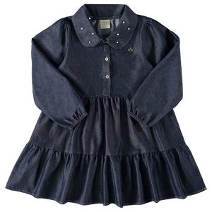 Vestido Menina Jeans Leve Pérolas Azul