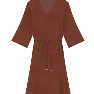 Vestido Mídi Amplo em Viscolinho Marrom