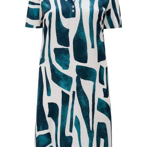 Vestido Midi Plus Size com Gola Padre Azul